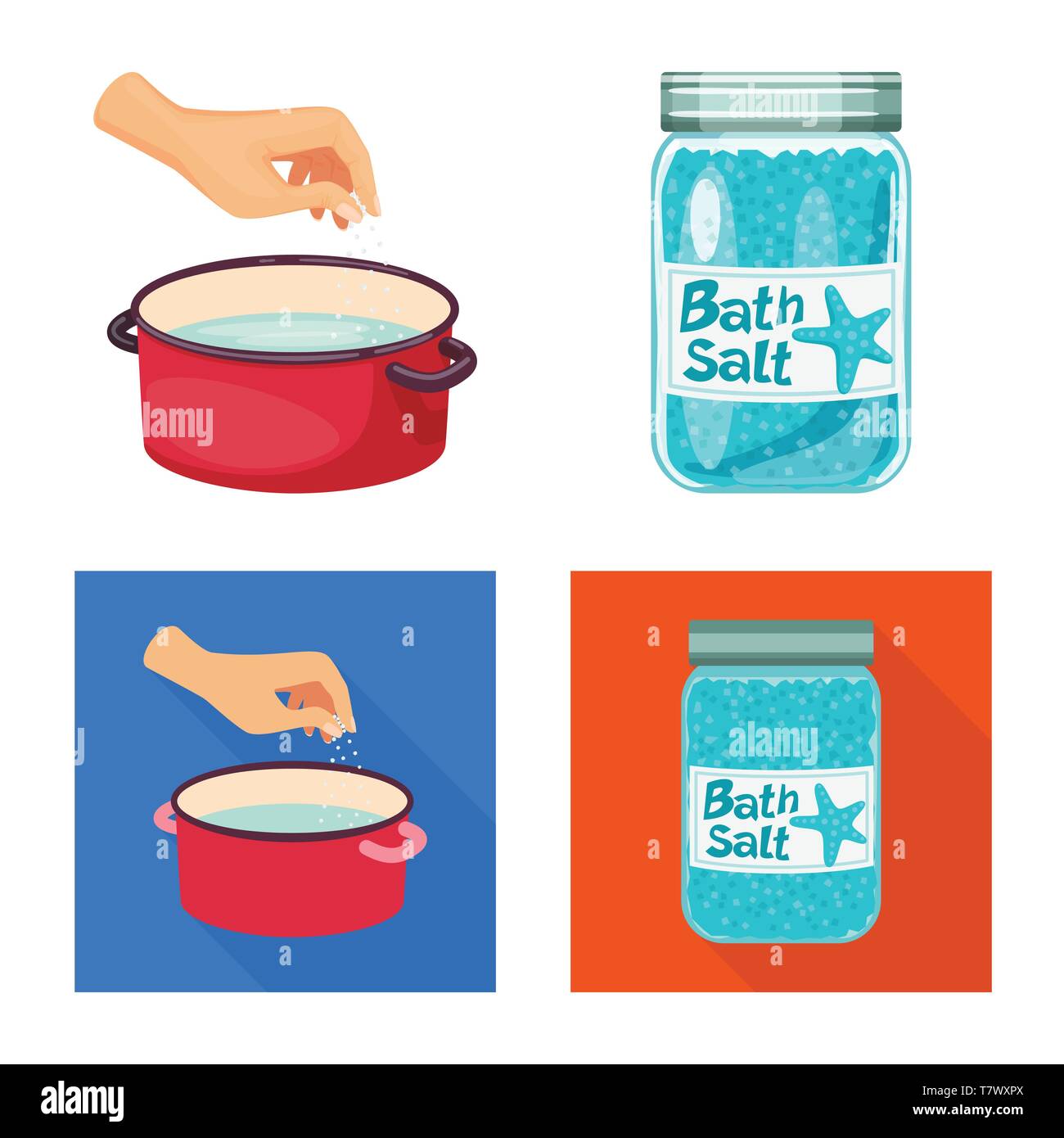 Kasserolle, Flasche, Wasser, salzig, Badewanne, arm, Spa, Gewürze, Vintage, Streuen, Pulver, weiß, Mehl, Container, Reinigen, Kochen, Meer, Natur, Backen, Salz, Nahrungsmittel-, Natrium-, Mineral, Raw, Küche, Set, Vector, Icon, Illustration, isoliert, Sammlung, Design, Element, Grafik, Zeichen, Vektor, Vektoren, Stock Vektor