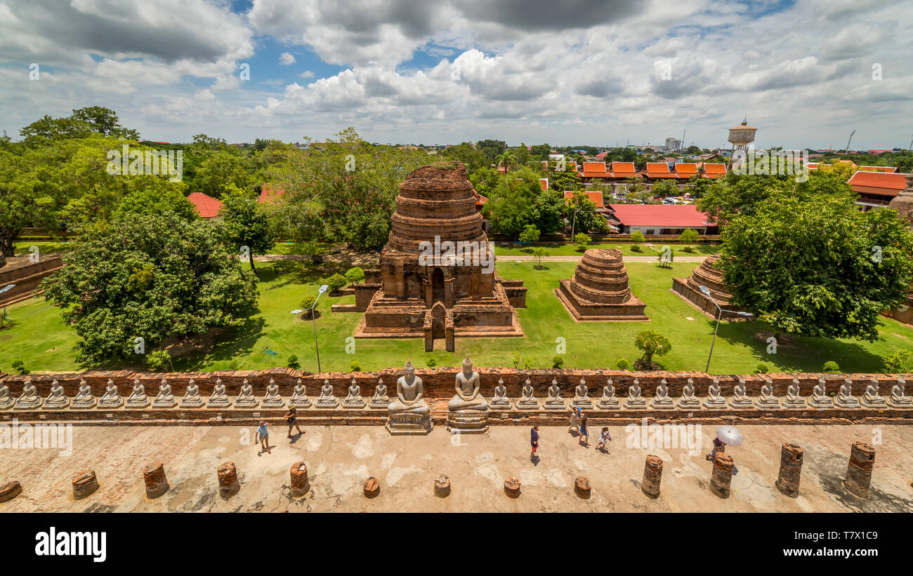 Panorama Blick vom Gipfel des buddhistischen Tempel von Wat Yai Chai Mongkhon in Ayutthaya, nördlichen Bangkok, Thailand Stockfoto