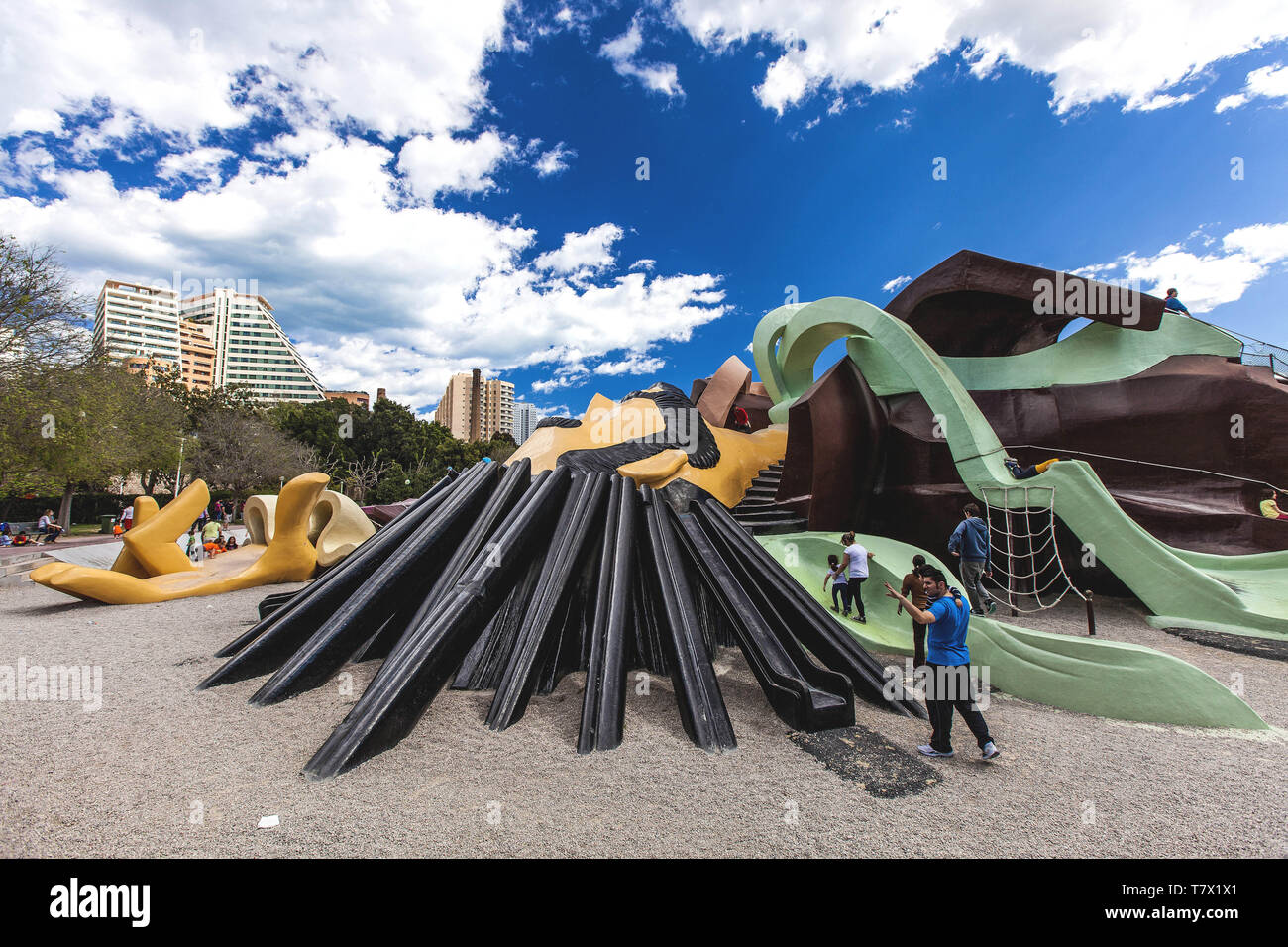 Spanien, Valencia, Gulliver Park im Herzen des Turia Gärten, die Hauptattraktion ist eine monumentale Skulptur von Gulliver 70 Meter Foto Federic Stockfoto