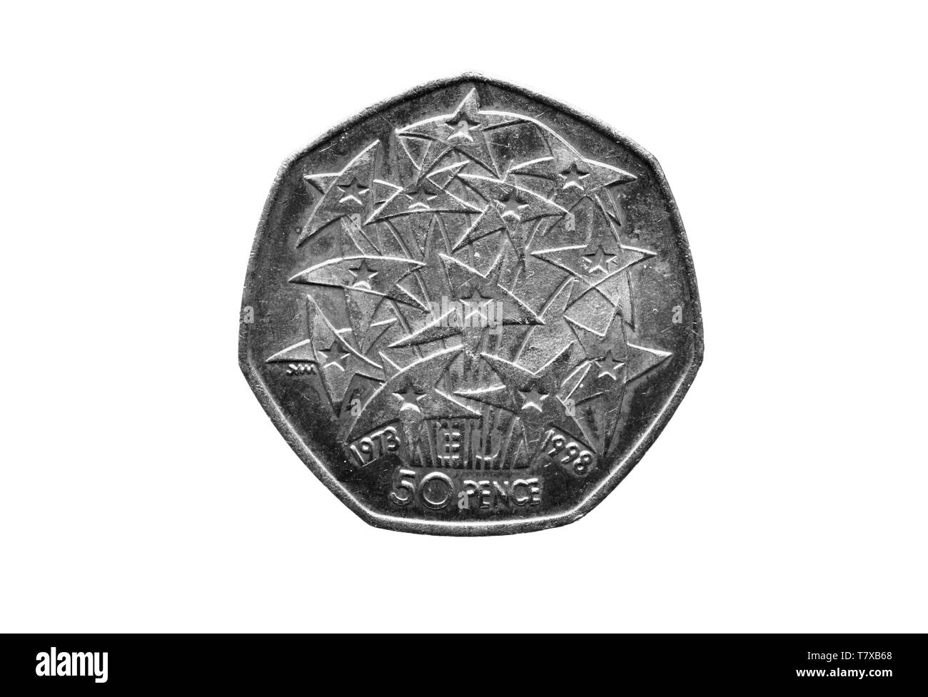 1998 Europäische Union 50 p, weiß studio Hintergrund Stockfoto