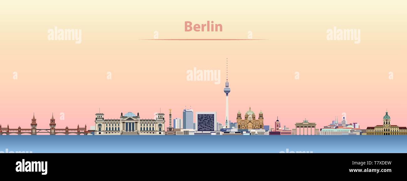 Abstract vector Berlin City Skyline bei Sonnenaufgang Stock Vektor