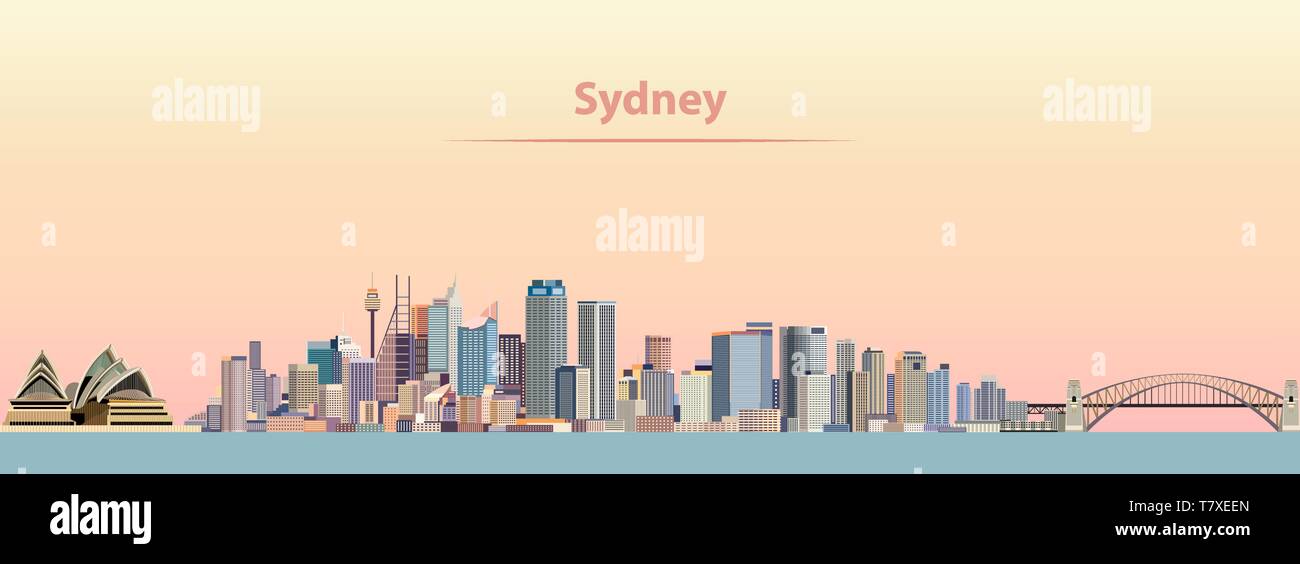 Vector Illustration von Sydney Skyline der Stadt bei Sonnenaufgang Stock Vektor