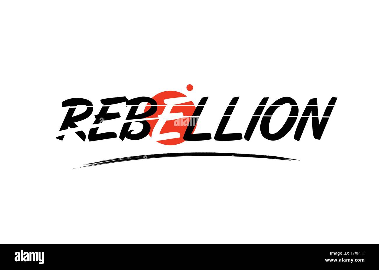Rebellion Text auf weißem Hintergrund mit roten Kreis geeignet für Card Symbol oder Typografie Logo Design Stock Vektor