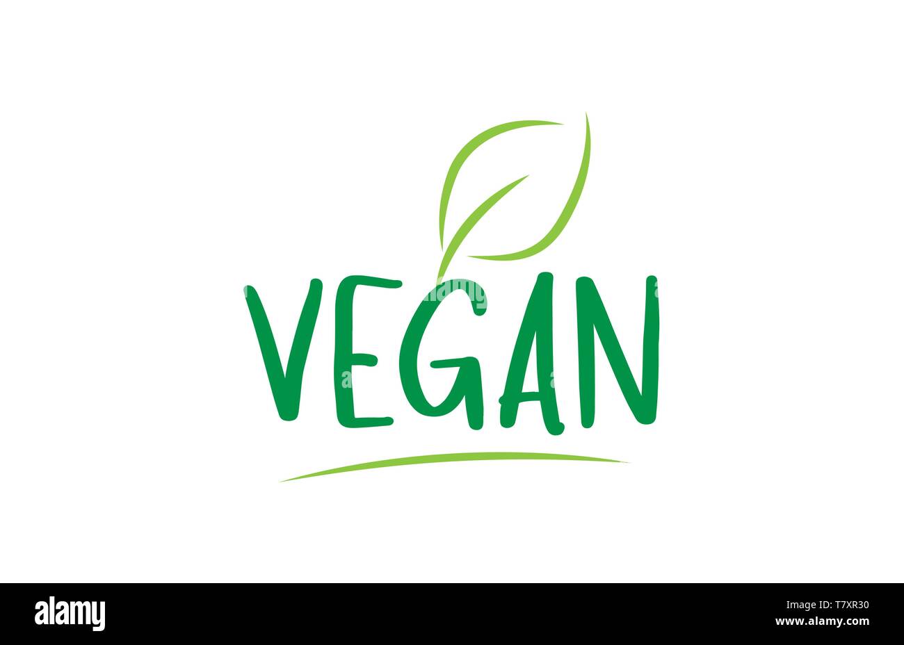 Vegane grüne Wort text mit Blatt geeignet für Symbol, Abzeichen oder Typografie Logo Design Stock Vektor