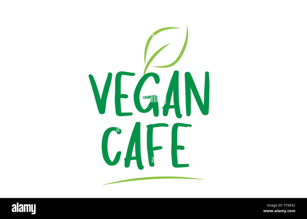 Veganes Cafe grün Wort text mit Blatt geeignet für Symbol, Abzeichen oder Typografie Logo Design Stock Vektor