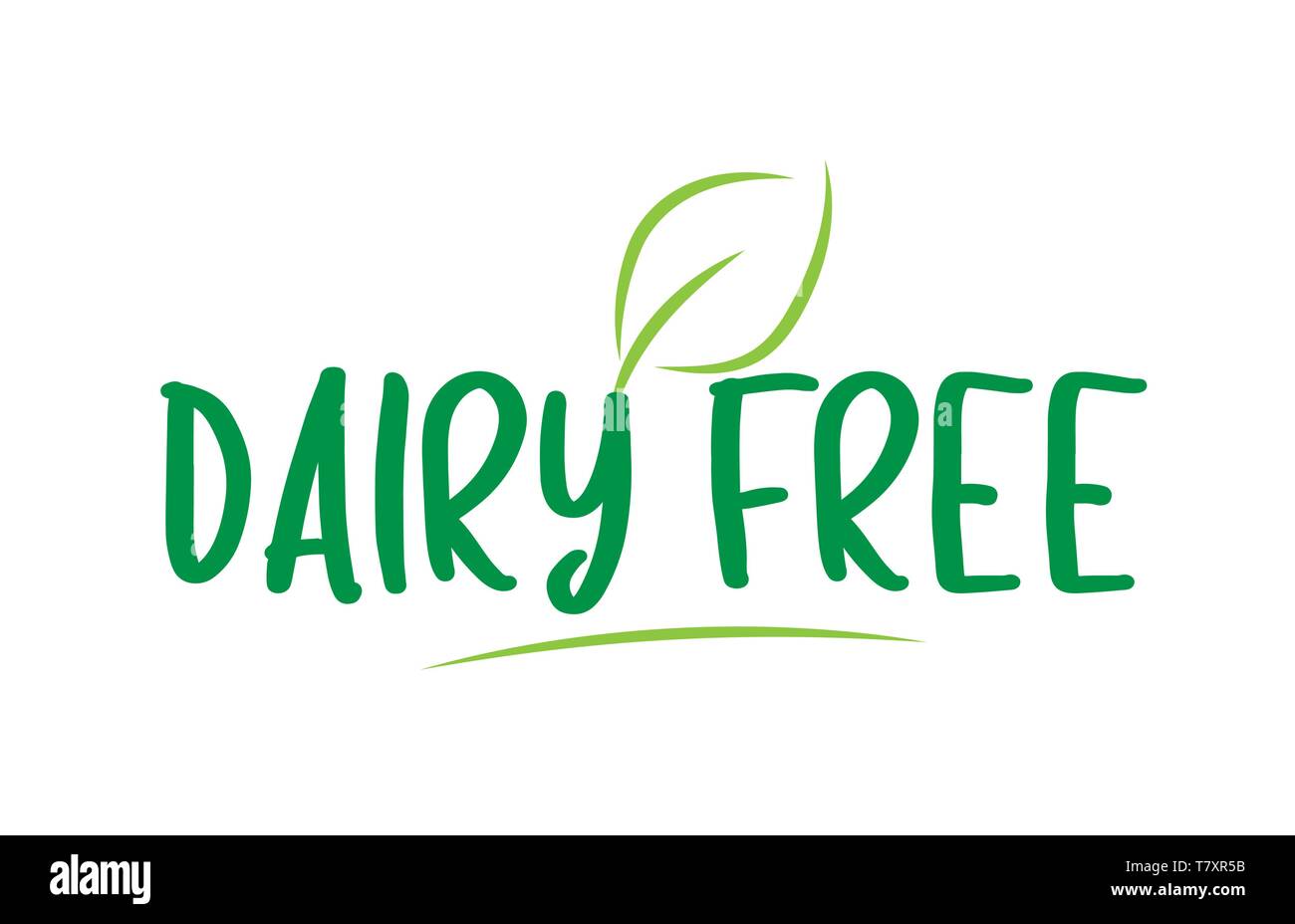 Ohne Milchprodukte grünes Wort text mit Blatt geeignet für Symbol, Abzeichen oder Typografie Logo Design Stock Vektor