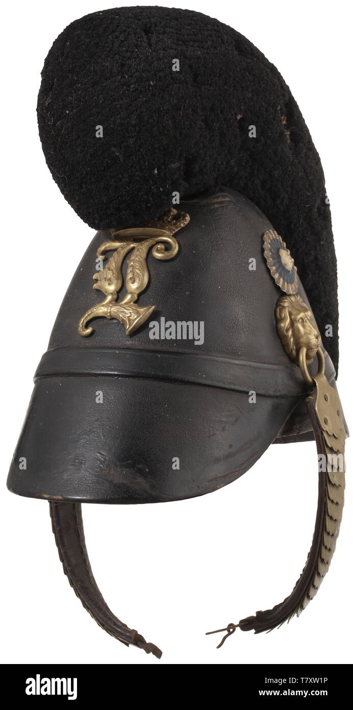 Schutzkleidung, Helme, Bayerische Helm Modell 1845/1864 für Infanterie Soldaten, Emblem von König Ludwig II, Additional-Rights - Clearance-Info - Not-Available Stockfoto