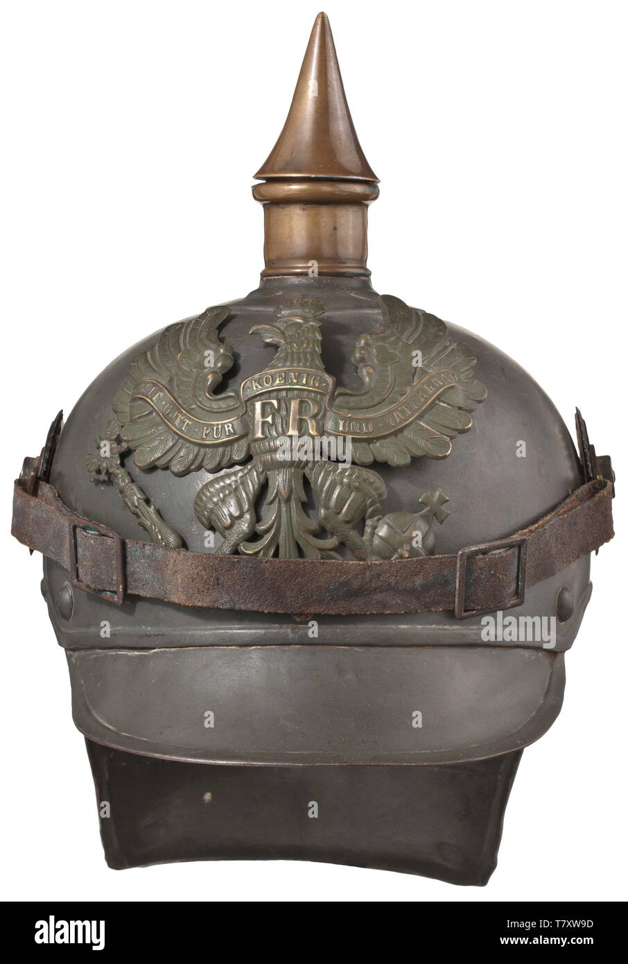 Eines Kindes Helm in M16 Form für berittene Jäger. Gestempelt ne-metall Schädel gemalt Feld - Grau, Unteroffizier Officer's Kokarden, Modell 91", leder Kinnriemen, Emblem (ohne Leder Keile). Braunes Leder Innenfutter mit Gold gestempelt Randbeschnitt, fehlende Netzkabel. Marken von Nutzung und Alter. Selten. historischen, geschichtlichen, Preußen, Preußen, Deutsche, Deutschland, Militaria, Militär, Objekt, Objekte, Stills, Clipping, Clippings, Ausschneiden, Ausschnitten, 20. Jahrhundert, 19. Jahrhundert, Additional-Rights - Clearance-Info - Not-Available Stockfoto