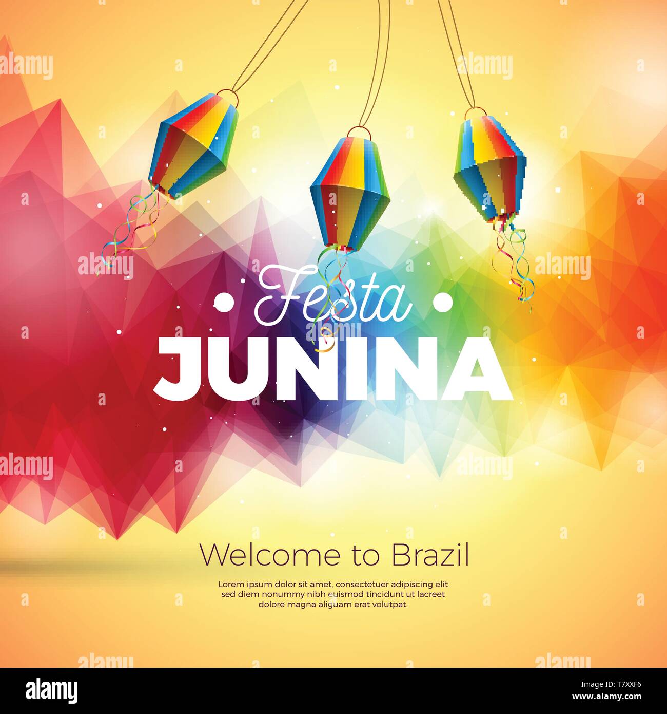 Festa Junina Abbildung mit Papier Laterne onAbstract Hintergrund. Vektor Brasilien Juni Festival Design für Grußkarten, Einladung oder Urlaub Poster Stock Vektor