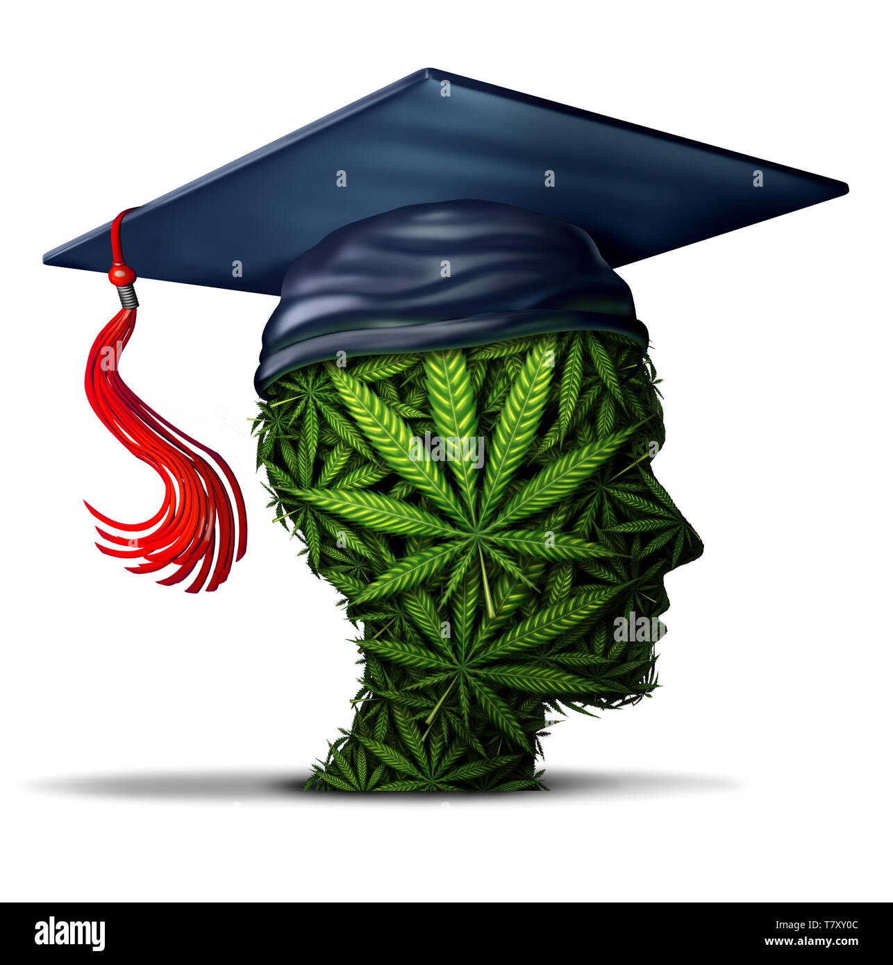 Student Marihuana Cannabis Lernen und Bildung in der Schule oder über Unkraut und soziale Frage des Erhaltens des hohen in der Hochschule und Drogen auf dem Campus zu lernen. Stockfoto