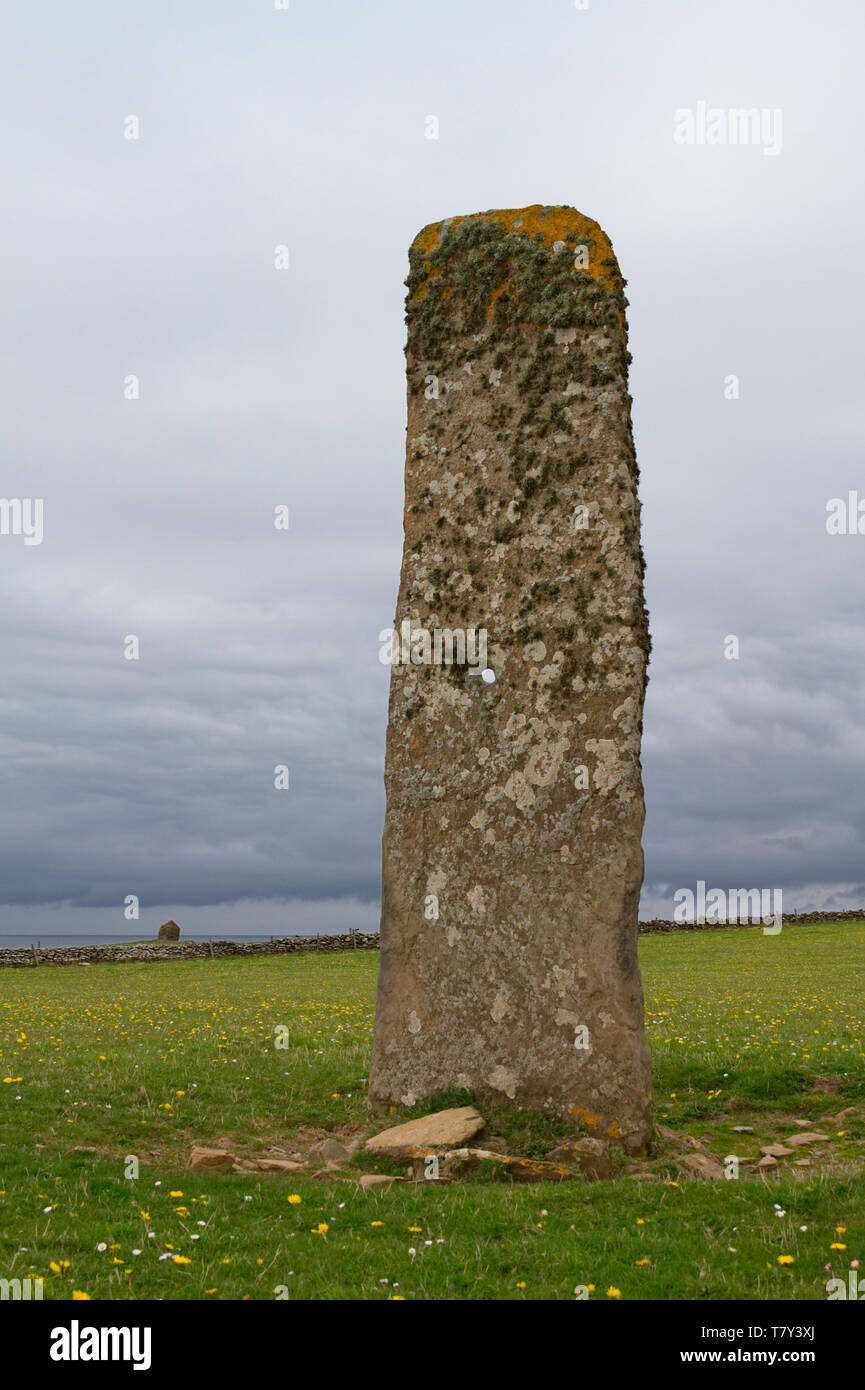 Sentinel Stein mit Loch, North Ronaldsay Stockfoto