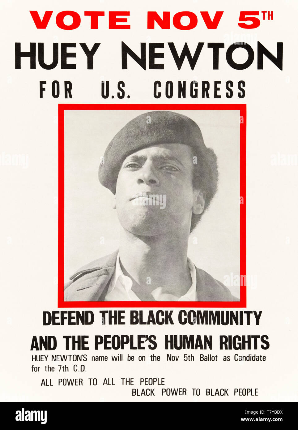 Abstimmung Nov 5 Huey Newton für US-Kongress Plakat 1968 für Percy Huey Newton (1942-1989) für den Frieden und Freiheit Partei. Siehe Beschreibung für weitere Informationen. Stockfoto