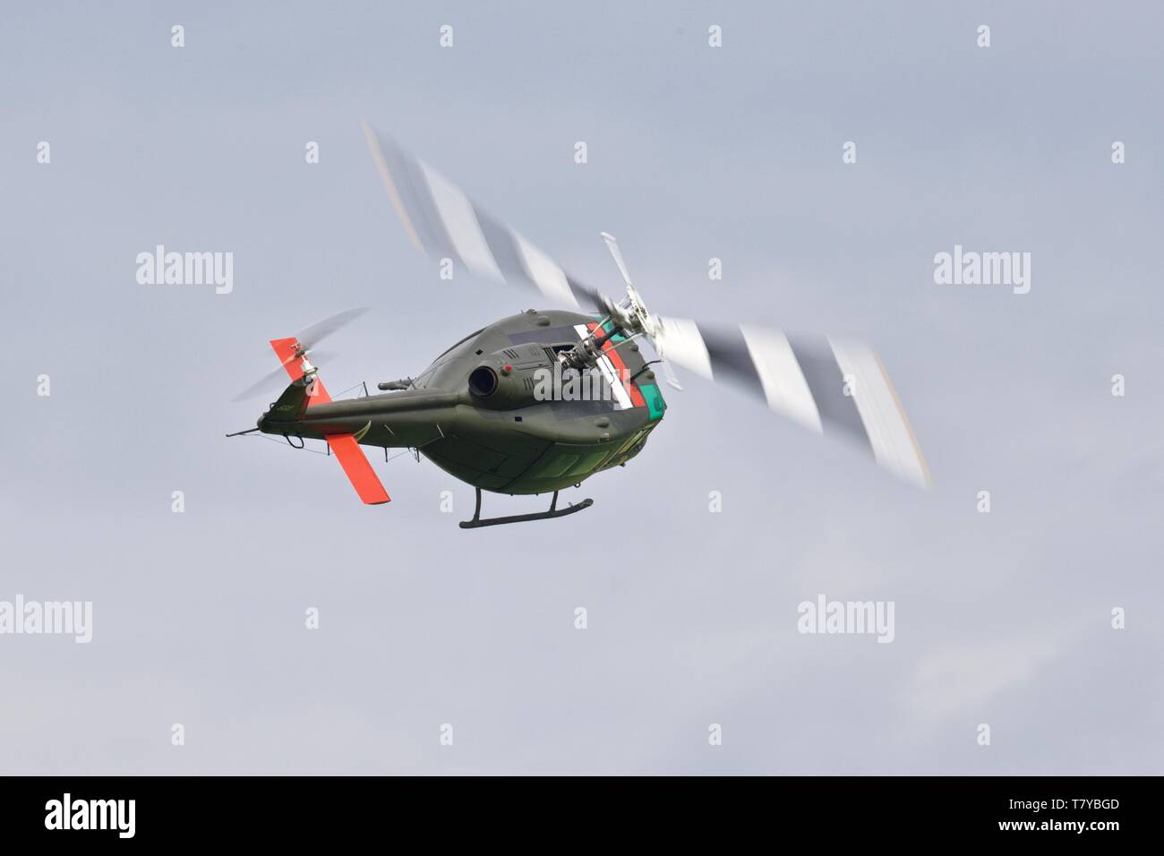 Bell UH-1 Iroquois 'Huey' Fliegen an der Jahreszeit Premiere auf shuttleworth am 5. Mai 2019 Stockfoto