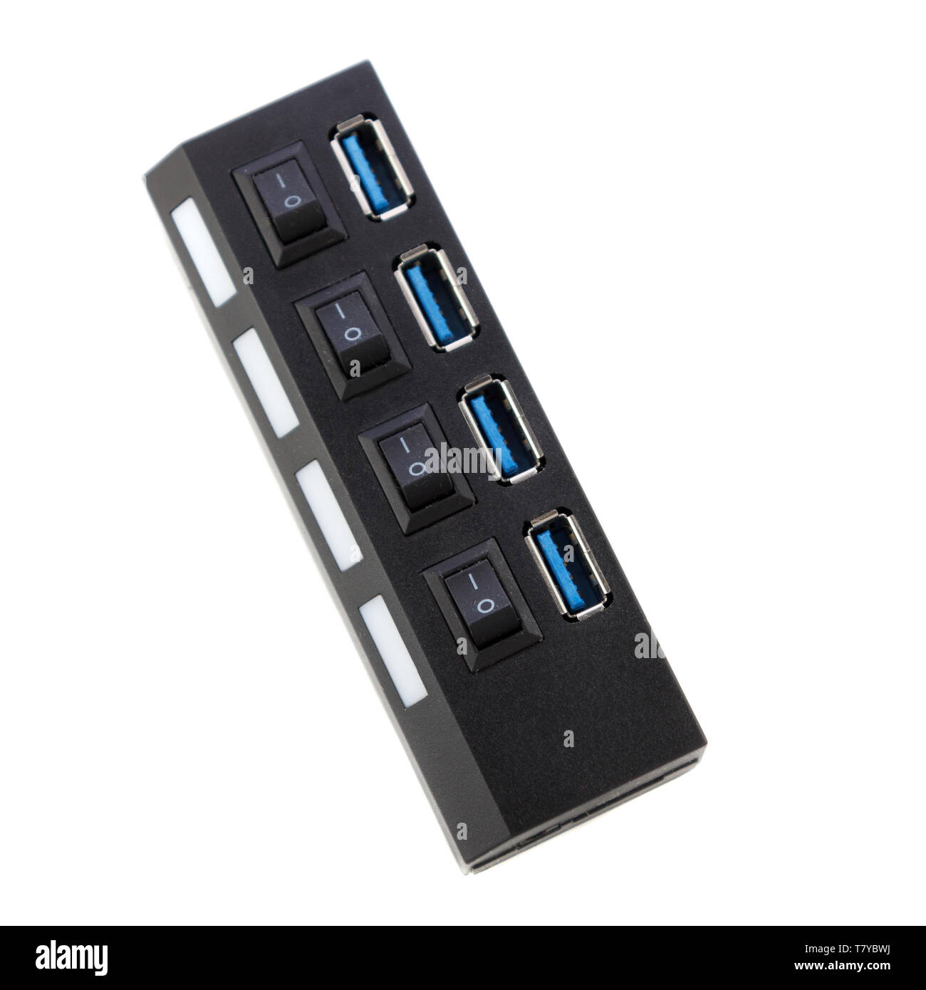 Schwarz, USB3-Dock mit leeren Anschlüsse auf weißem Hintergrund Stockfoto