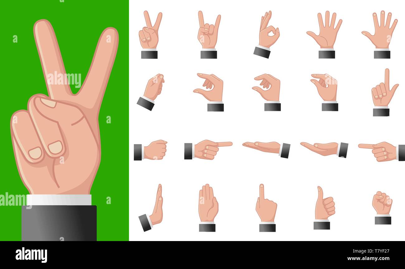 Verschiedene Gesten der Hände auf einem weißen Hintergrund. Vektor flachbild Abbildung: weibliche Hände in verschiedenen Situationen. Vektor Design Stock Vektor