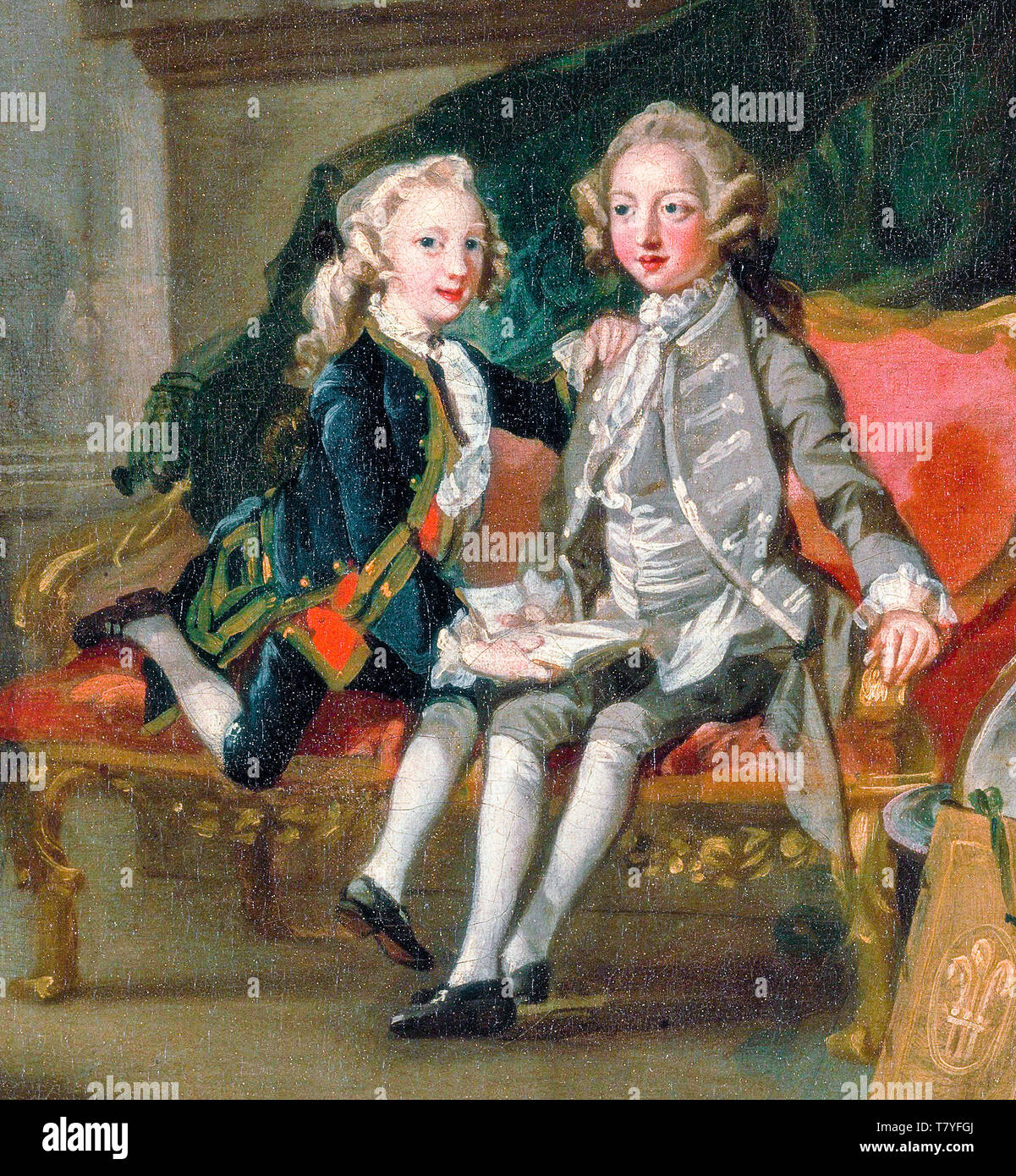 Richard Wilson, Prince George und Prinz Edward Augustus, die Söhne von Friedrich, Prinz von Wales, als kleiner Junge, 2 Portrait, (Detail) C. 1748 Stockfoto
