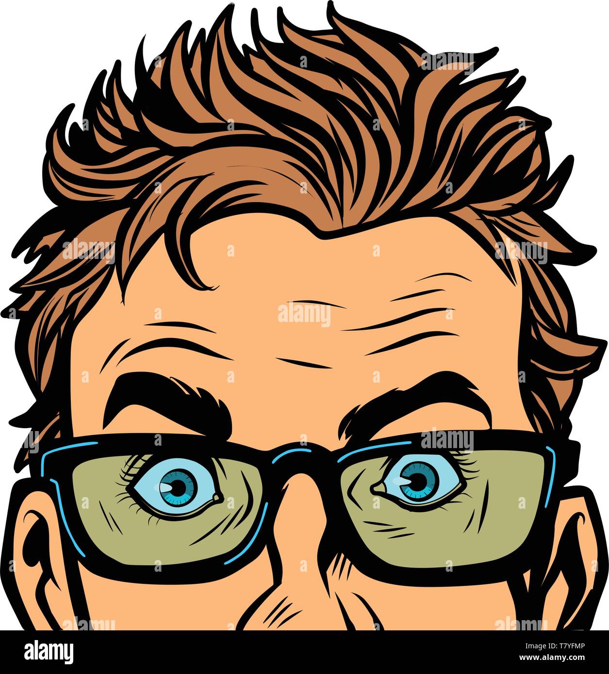 Mann Brille Stilvolle junger Mann. Ernst Lustig isolieren auf weißem Hintergrund. Comic cartoon Pop Art vector Retro Vintage Zeichnung Stock Vektor