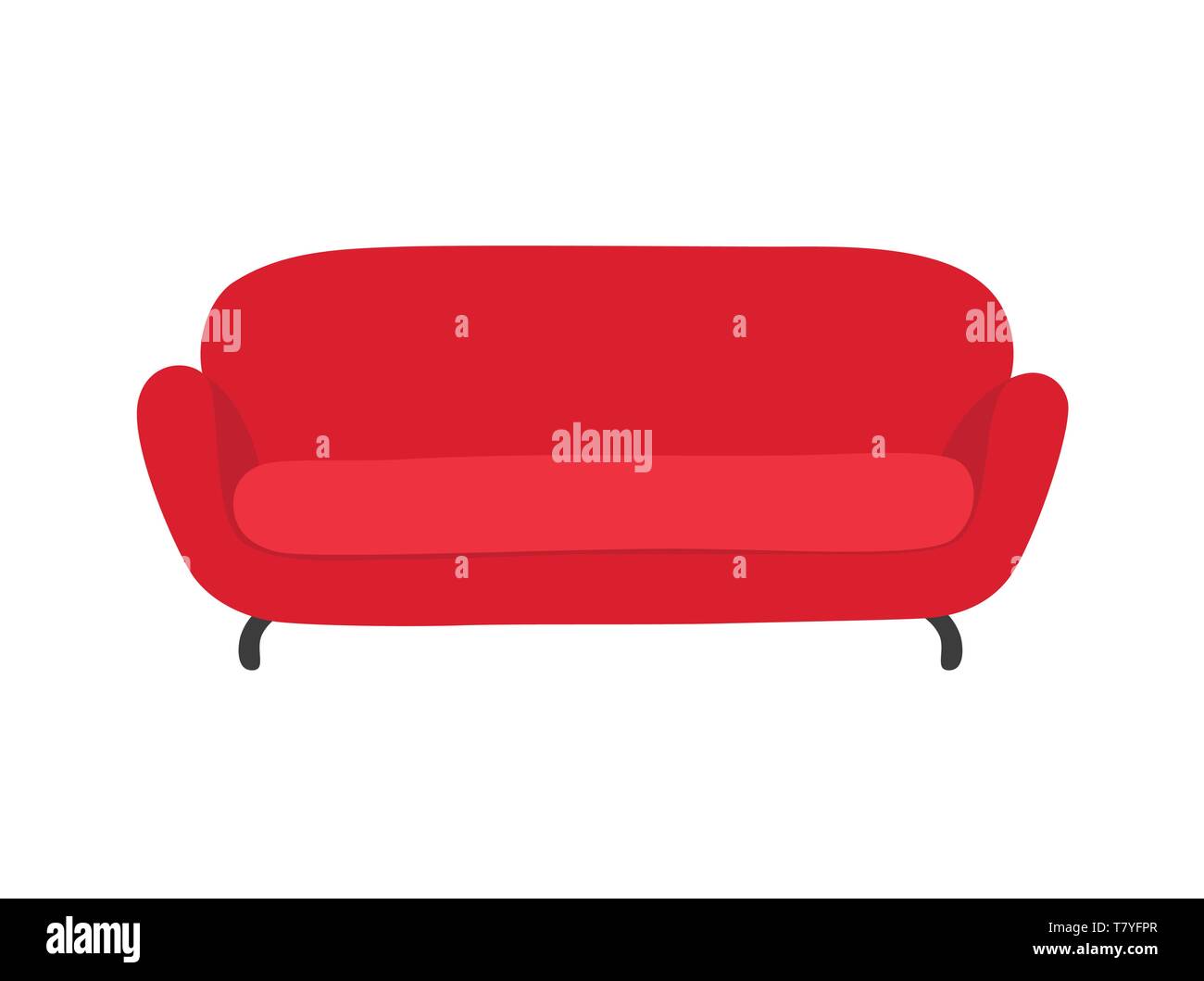 Sofa und Tisch rot bunte Cartoon Illustration Vektor. Komfortable Lounge für Interior Design auf weißem Hintergrund. Stock Vektor