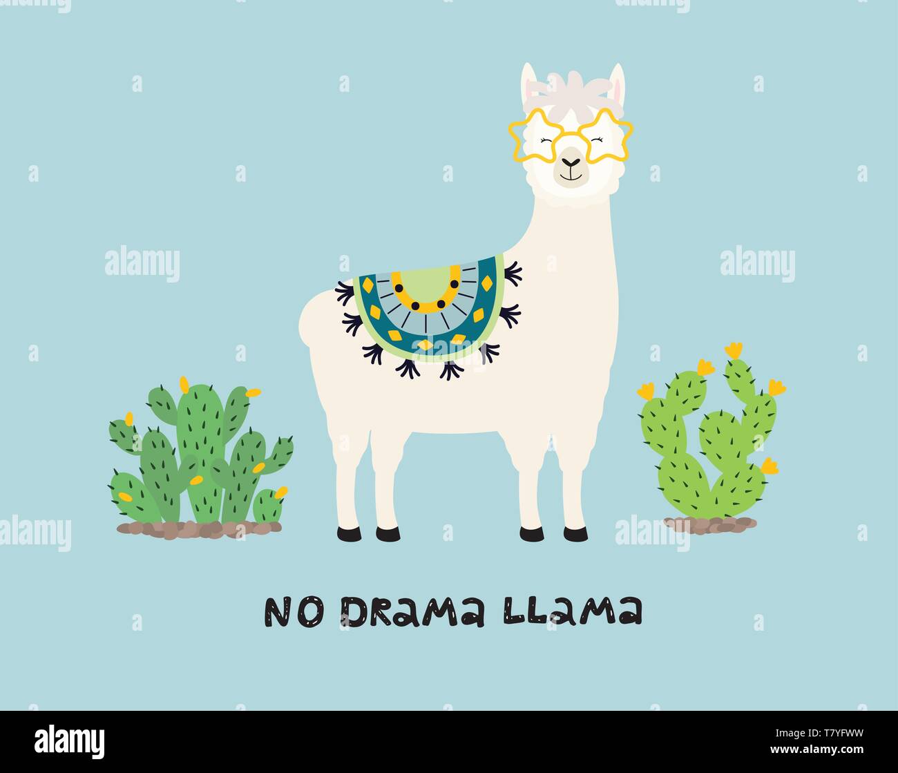 Cute cartoon Llama mit einer Inschrift, kein Drama llama Stock Vektor