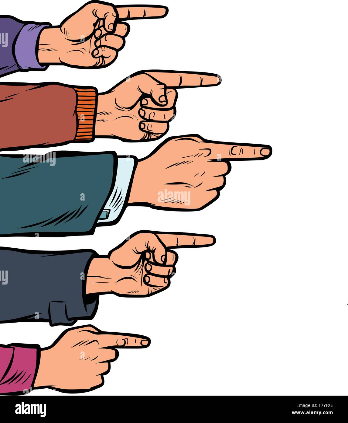 Viele Hände, um die Finger. auf weißem Hintergrund isolieren. Comic cartoon Pop Art Illustration vintage Vektor-zeichnung Stock Vektor