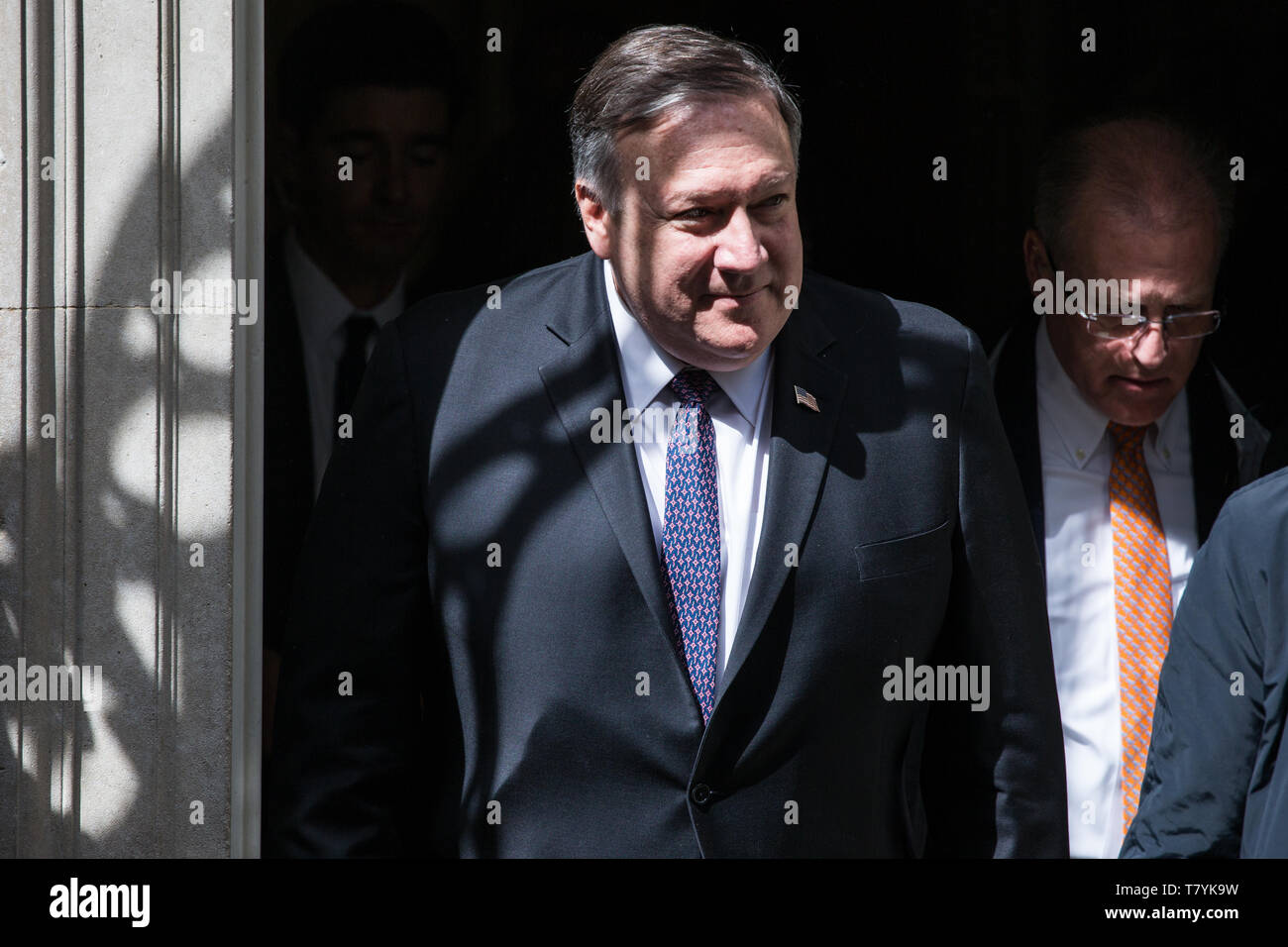 London, Großbritannien. 8. Mai, 2019. US-Außenministerin Mike Pompeo Blätter 10 Downing Street nach einem Treffen mit Premierminister Theresa May und Erlös t Stockfoto