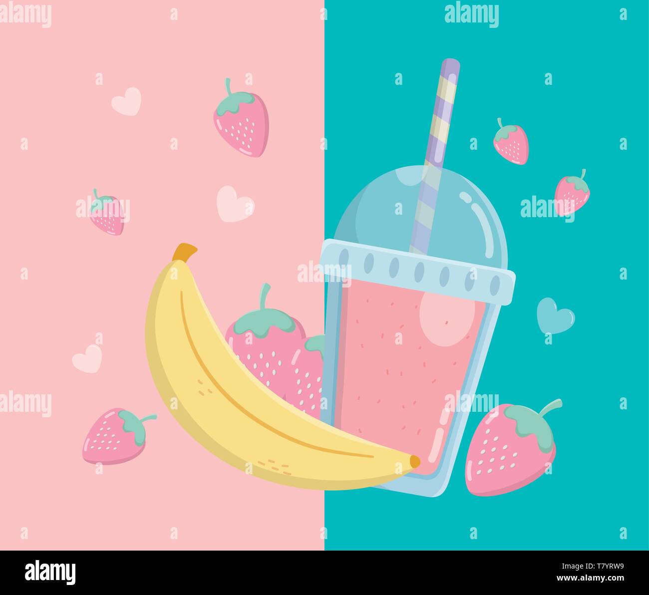 Frische Erdbeeren und Bananen Früchte Sorbet mit Stroh Vector Illustration Design Stock Vektor