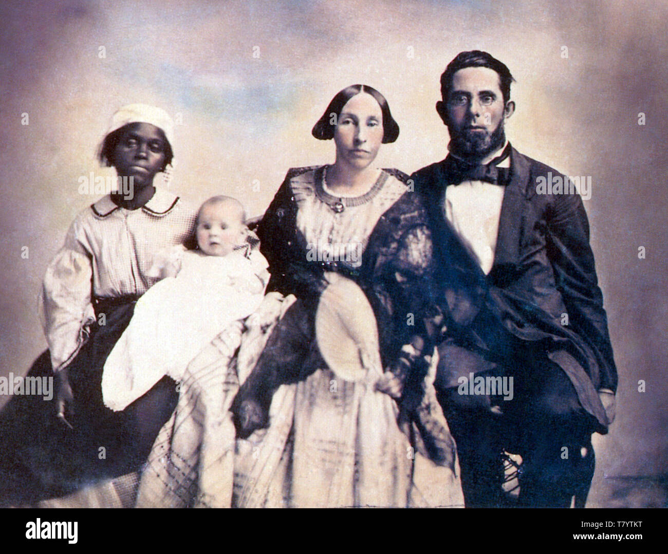 Sklaverei, Pflanzmaschine Familie und Slave, 1860 s Stockfoto