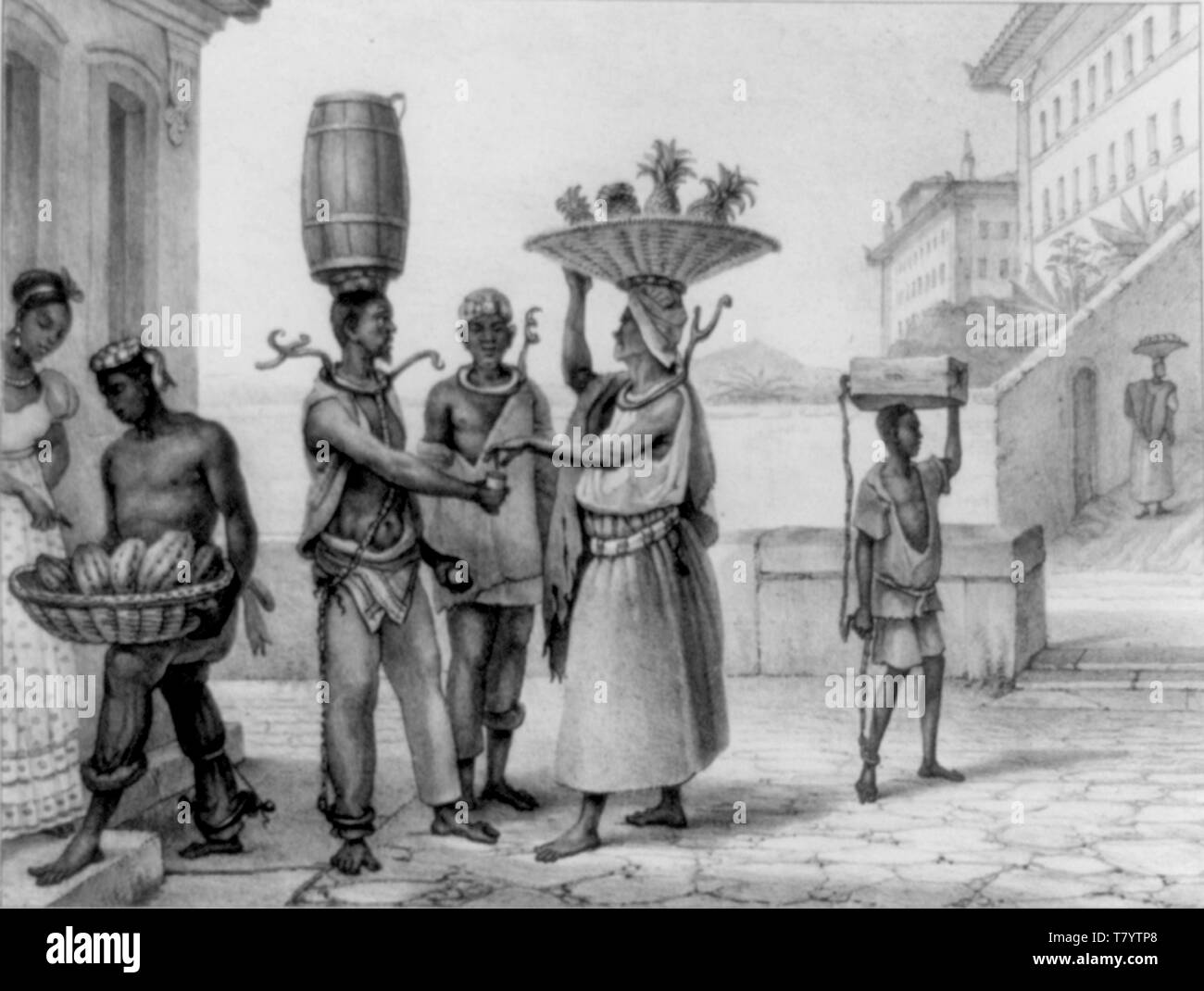 Brasilien, Sklaven tragen Eisen Halsbänder, 1830 s Stockfoto