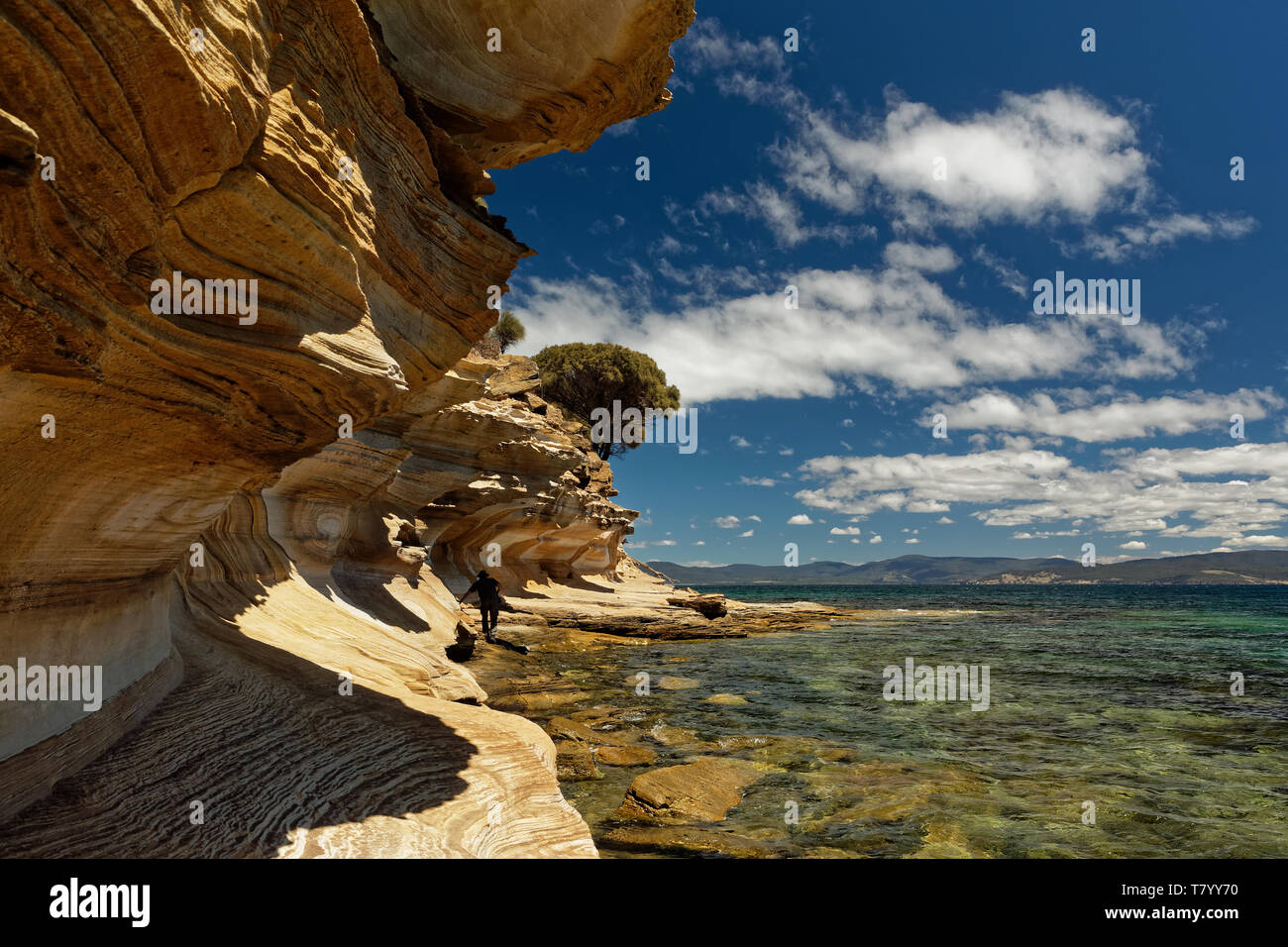 Schöne Landschaft, gemalt Klippen auf Maria Island in der Nähe von Tasmanien, National Reservation, Australien. Stockfoto