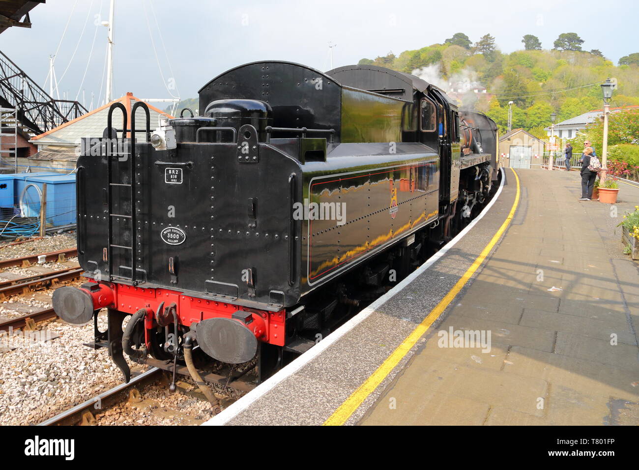 British Railways Dampfmaschine Braveheart in Kingswear Station, Devon, Großbritannien Stockfoto