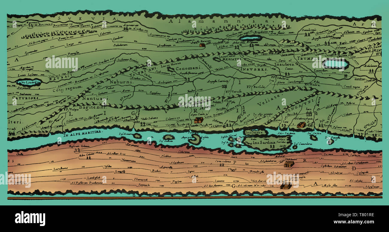 Tabula Peutingeriana, Roman Empire Road Map Stockfoto