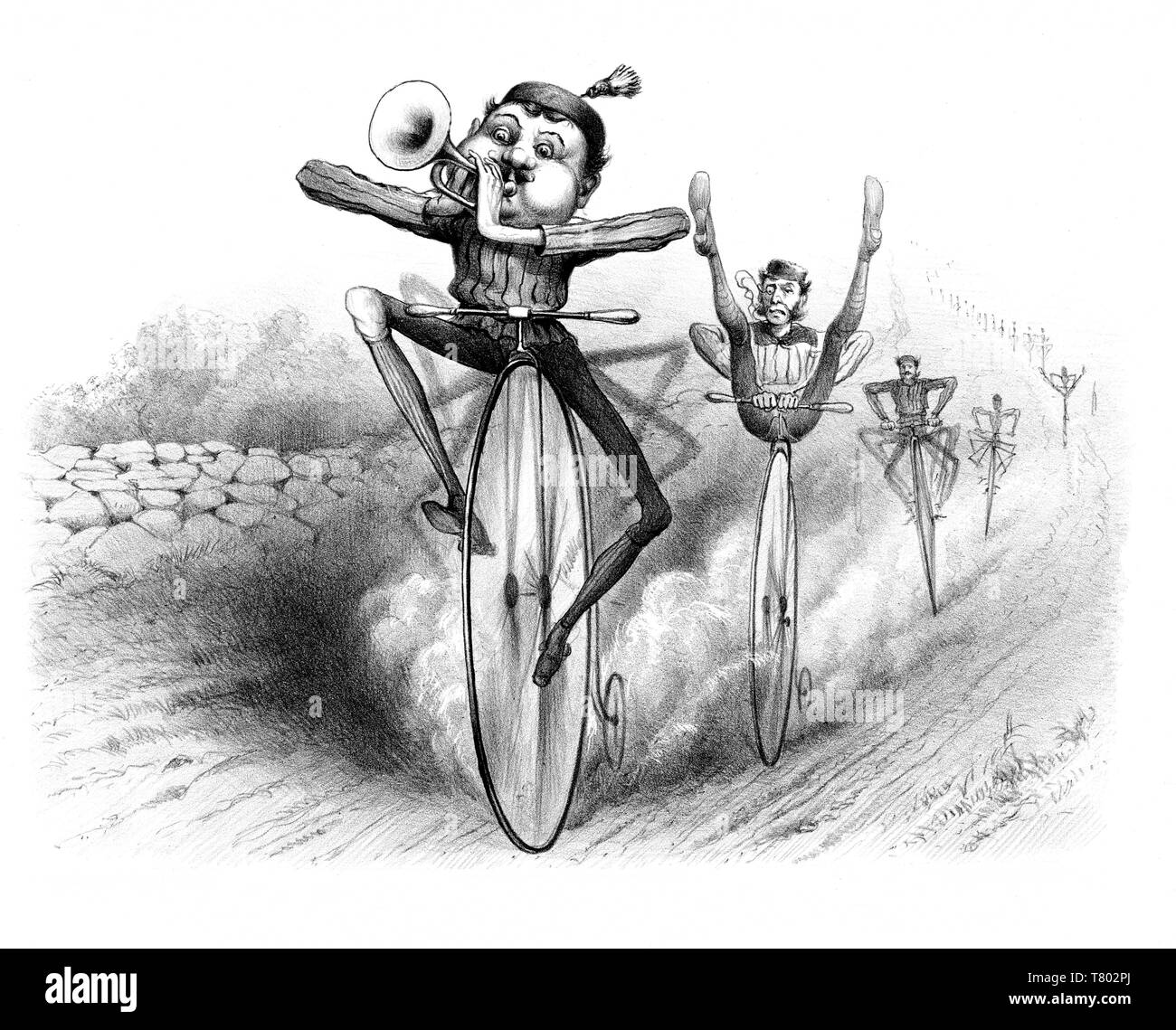 Penny-Farthings, hohe Wheeler Fahrräder, 1880s Stockfoto