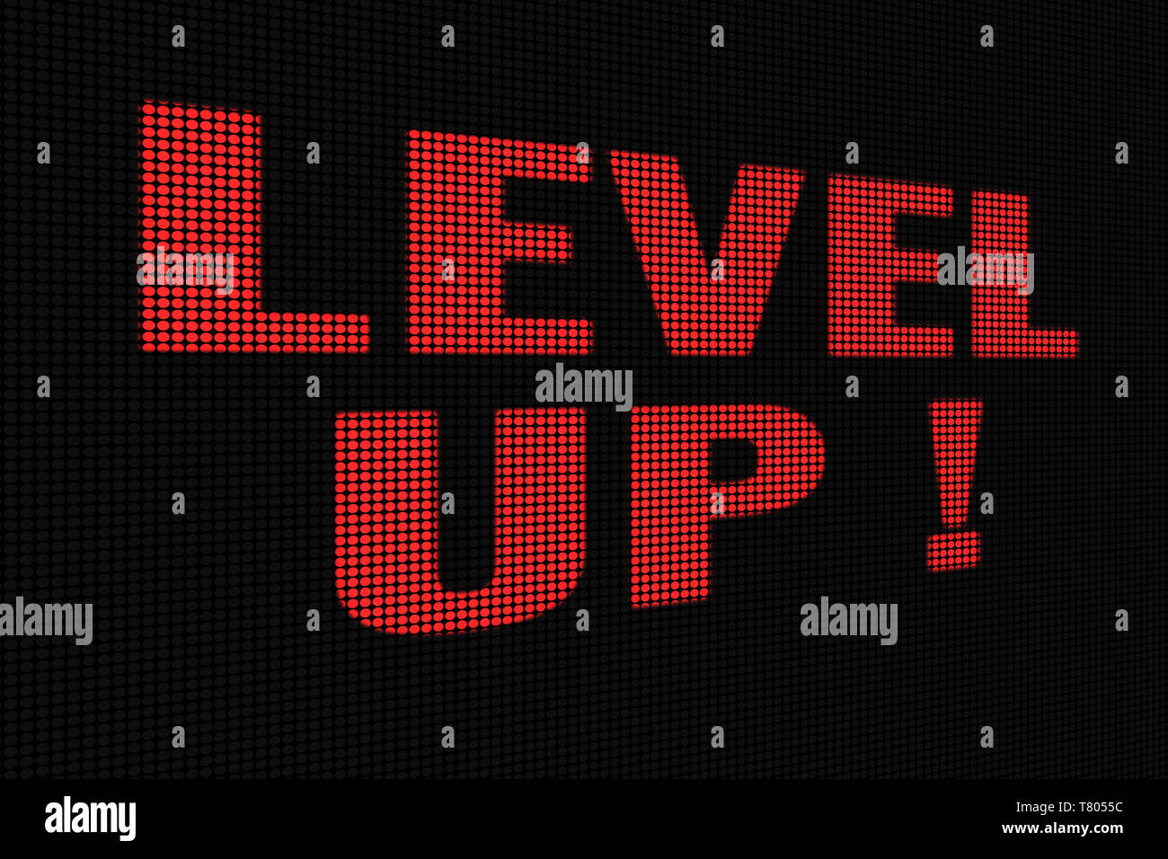 Ebene nach oben rotes Wort am Bildschirm dunkel, tv Wirkung. Stockfoto