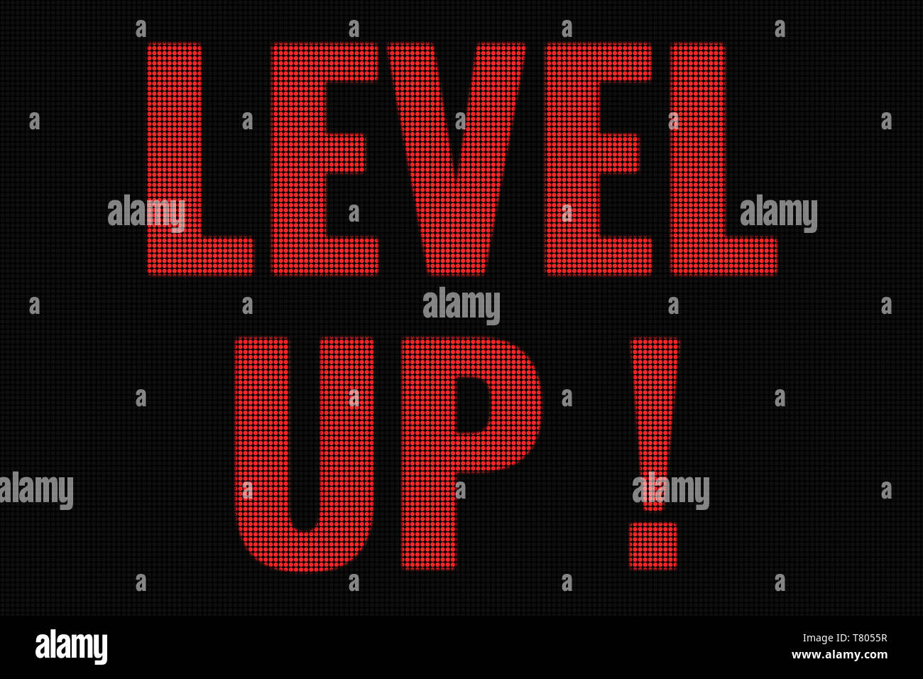 Ebene nach oben Wort auf dunkler Bildschirm, tv Wirkung. Stockfoto