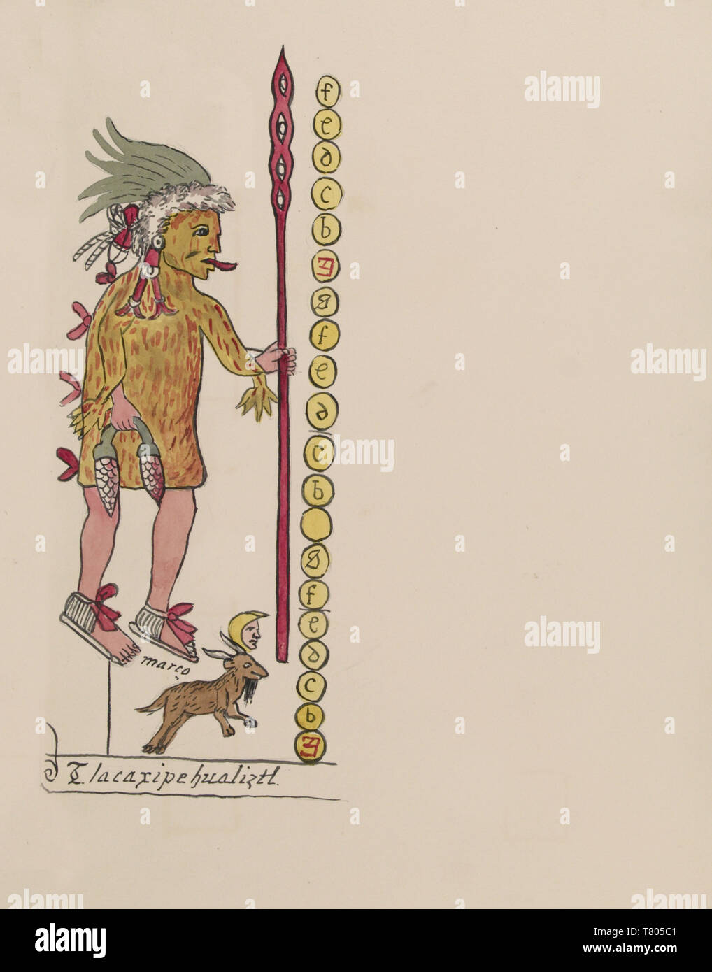Tovar Codex, Tlacaxipehualiztli, 2 Monat aztekische Kalender Stockfoto