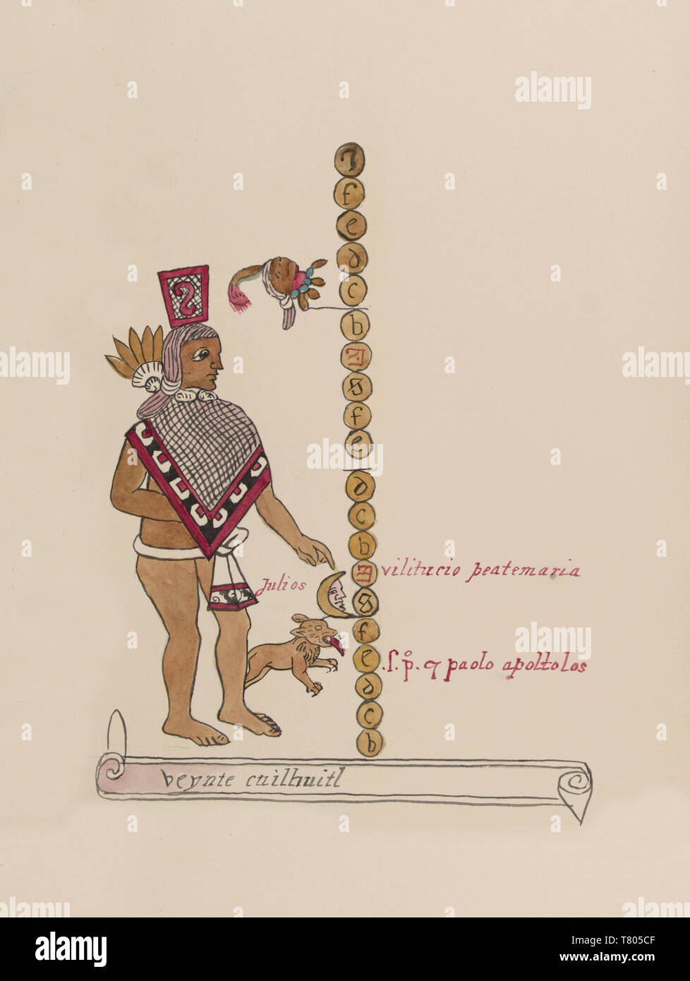 Tovar Codex, Hueytecuilthuitli, 8 Monat aztekische Kalender Stockfoto
