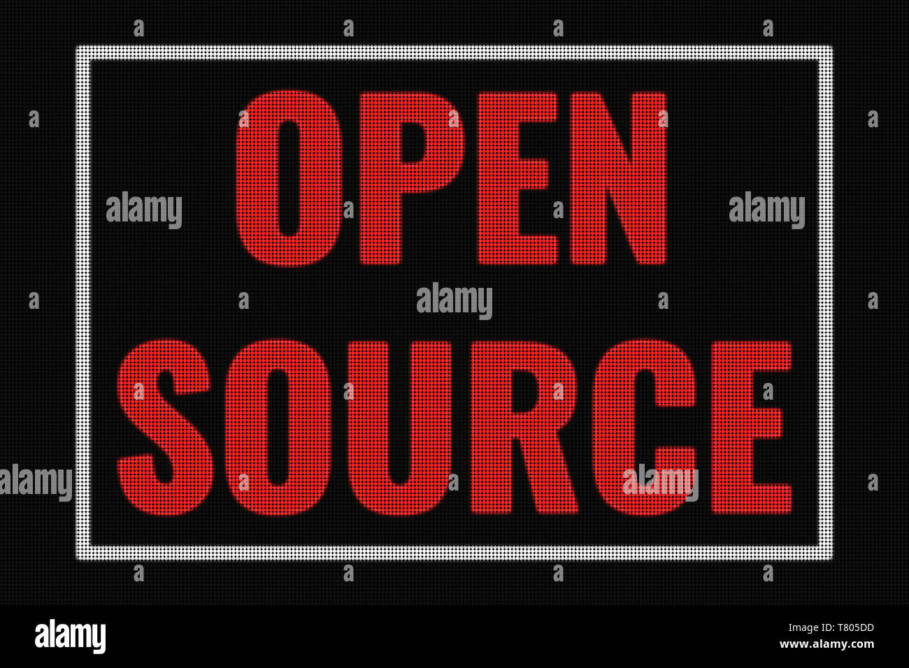 Open Source Text auf dunklem Bildschirm, tv Wirkung. Stockfoto