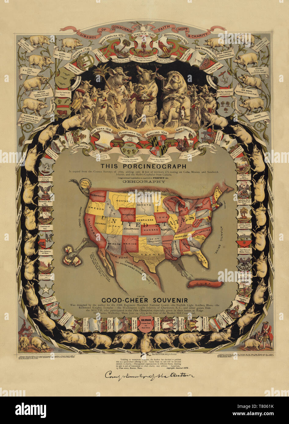 Porcineograph, United States Karte, 1876 Stockfoto