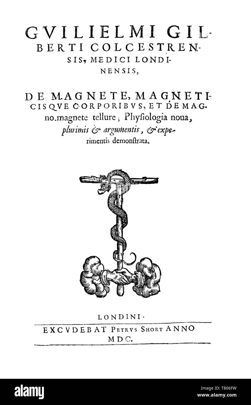 William Gilbert, De Magnete, Titelseite, 1600 Stockfoto