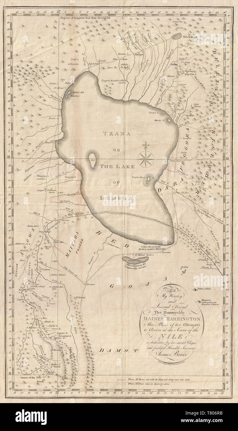 James Bruce, Quellen des Nils Karte, 1790 Stockfoto