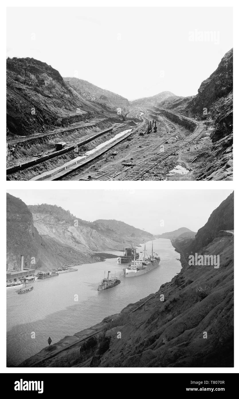 Culebra Cut, Panamakanal, Vor und Nach Dem Stockfoto