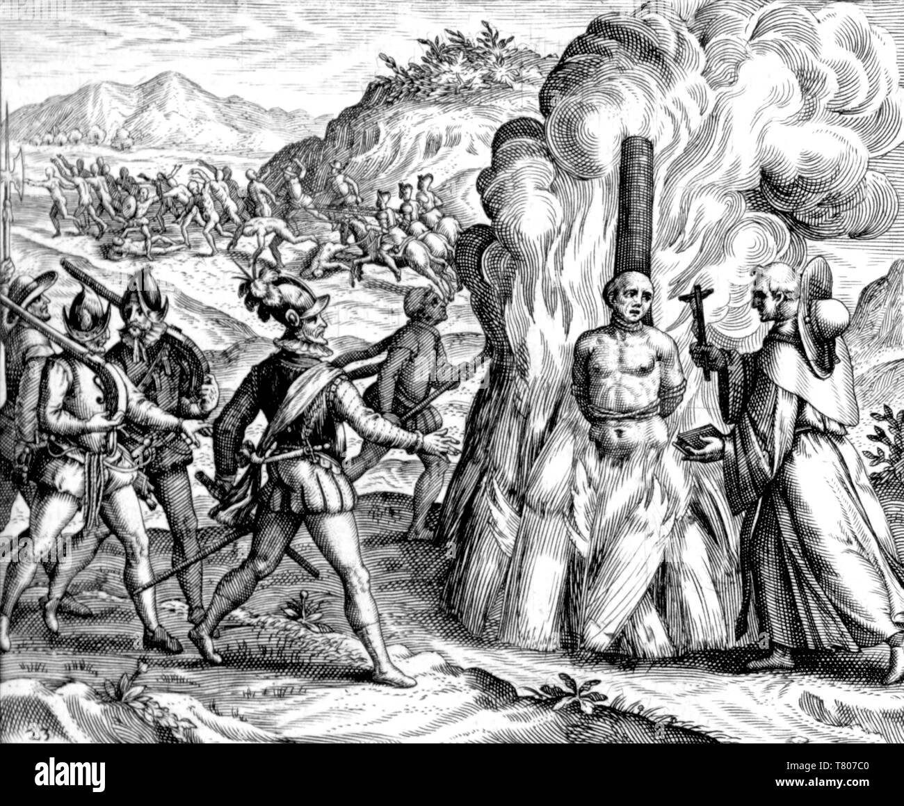 Spanisch Verfolgung, Hatuey auf Scheiterhaufen verbrannt, 16. Jahrhundert Stockfoto