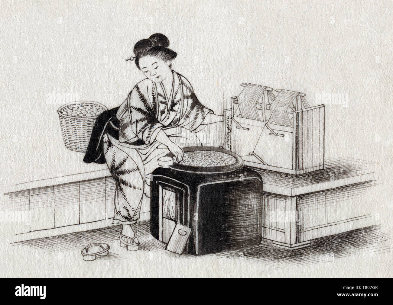 Die Spinnerei Seide, Seide in Japan, 1878, Stockfoto
