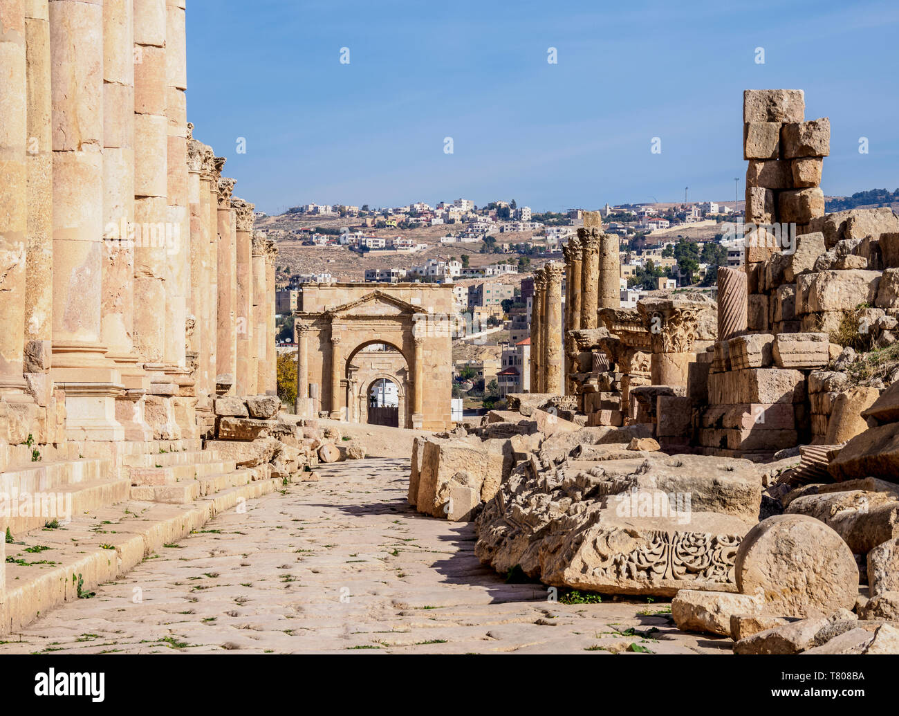 Colonnaded Straße (Cardo), Jerash, Jerash Governorate, Jordanien, Naher Osten Stockfoto