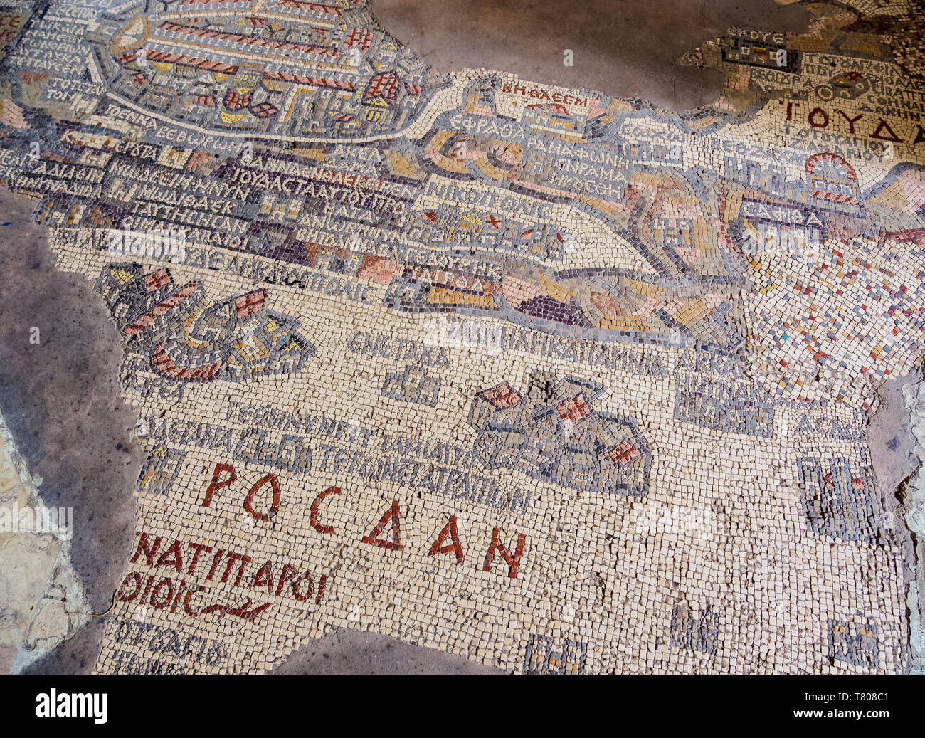 Madaba Mosaik Karte, Griechisch-orthodoxe Basilika von Saint George, Madaba, Madaba Governorate, Jordanien, Naher Osten Stockfoto