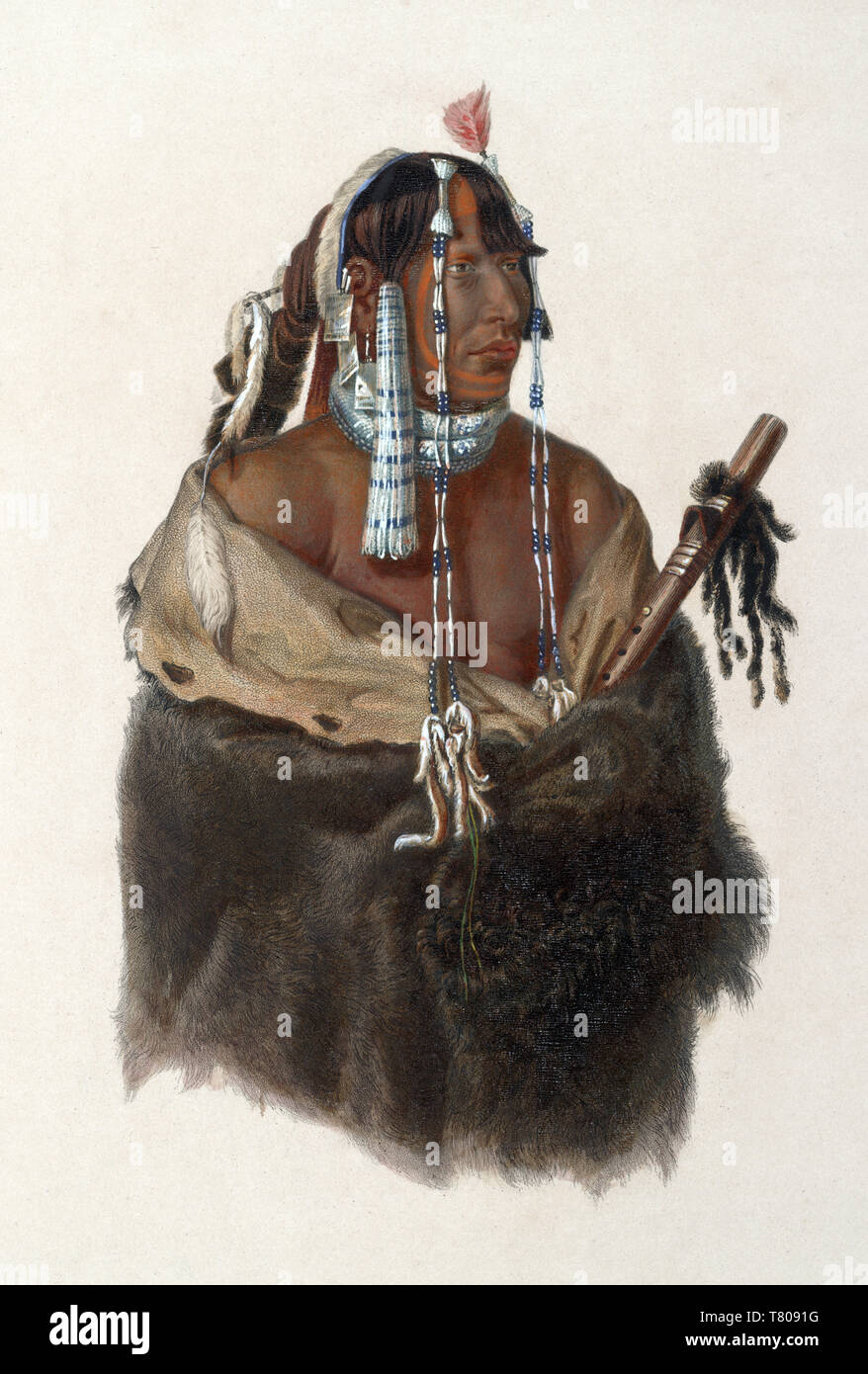 Native American Mandan Indianer Krieger, 1830 s Stockfoto