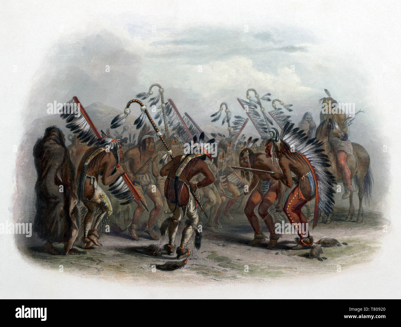 Native American Mandan indischen Tanz, 1830 s Stockfoto