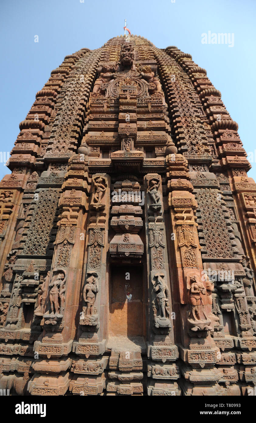Stein Vimana im 10. Jahrhundert Mukteswar Tempel, zu Lord Shiva, Bhubaneswar, Odisha, Indien, Asien gewidmet geschnitzt Stockfoto