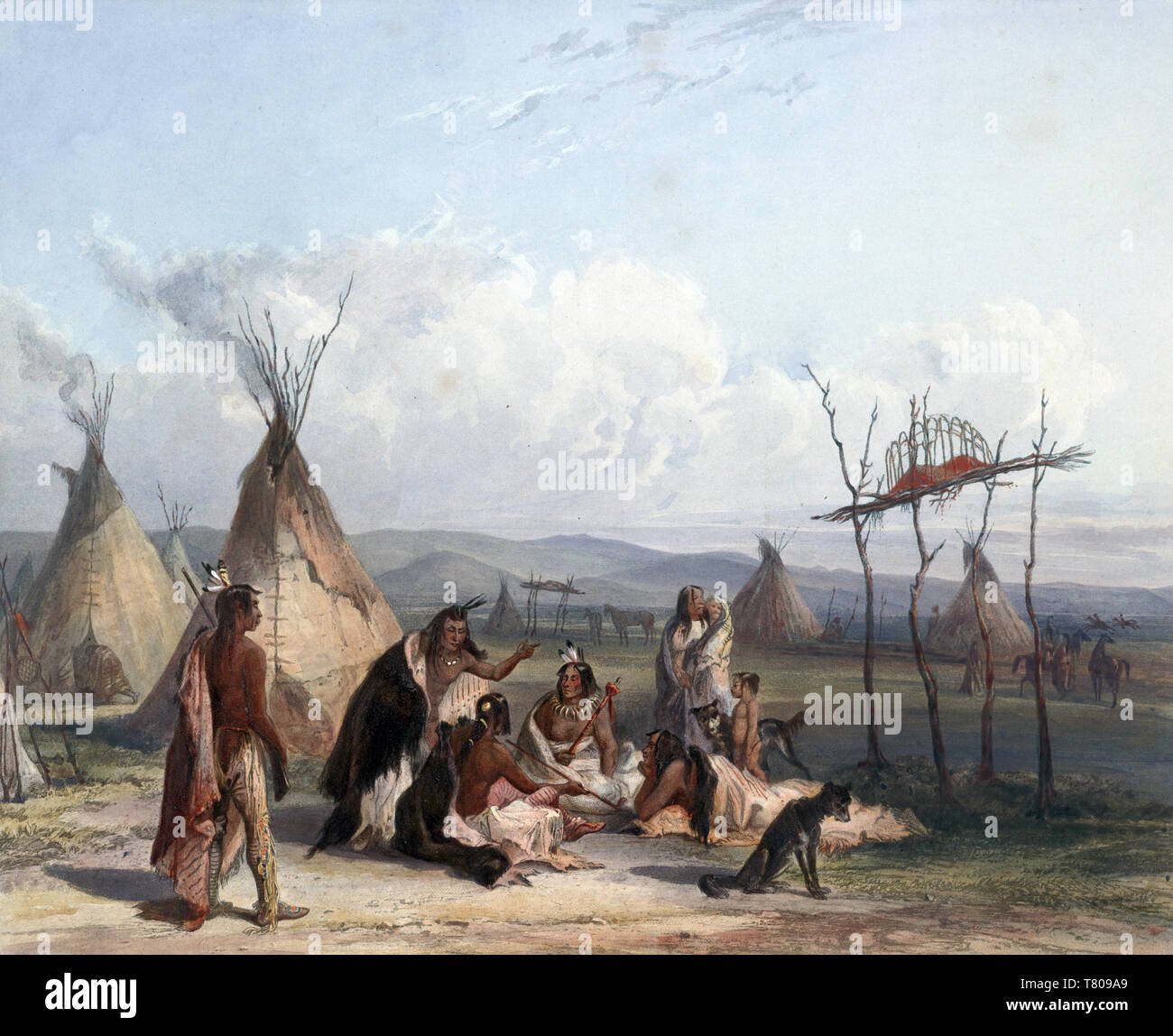 Native American Sioux Indian Chief, Beerdigung Gerüst Stockfoto