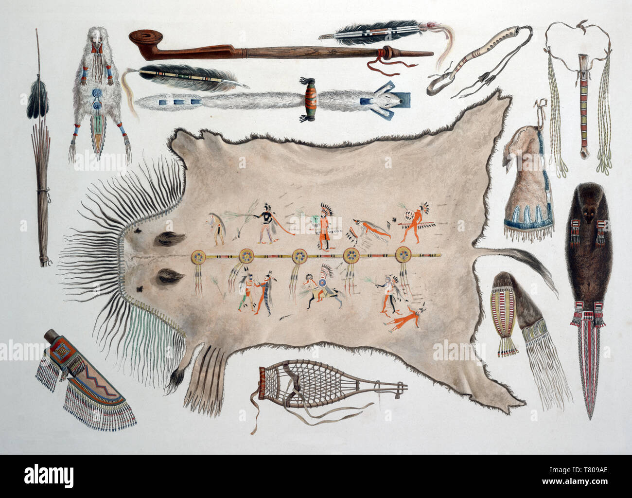 Native American Indian Utensilien und Waffen, 1830 s Stockfoto